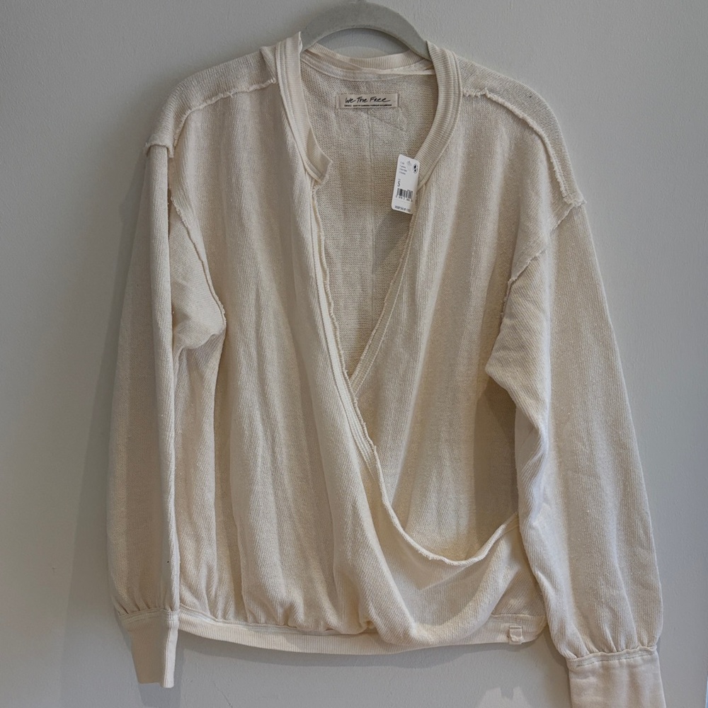 We The Free Cream Wrap V-Neck Sweater
